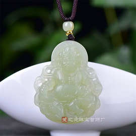 厂家批发阿富汗玉黄财神吊坠和田玉青黄口色黄财神挂件玉坠直播货