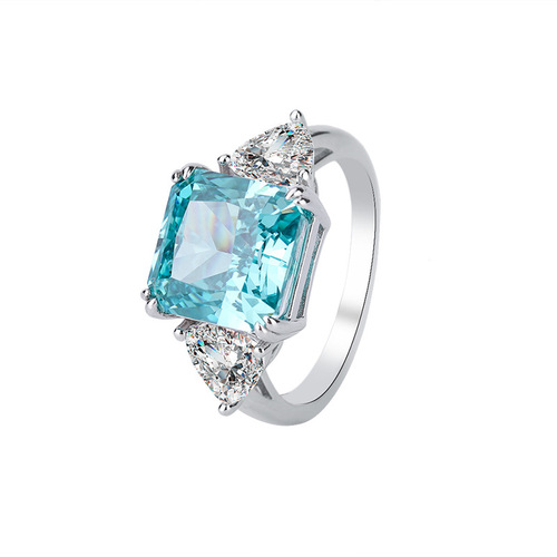 Zhuang Sheng Sheng Jewelry S925 full silver high-carbon diamond mint green square 10*10 open-mouth ring 5 carat women's ring