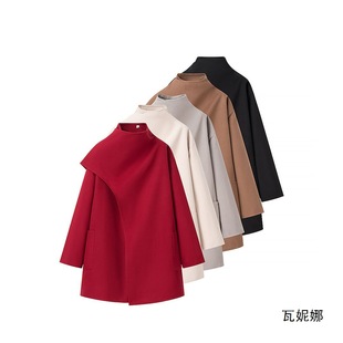 AliExpress Supply New European and American Style Women's Fashion Simple All-match Loose Collar Cape Long Sleeve Coat