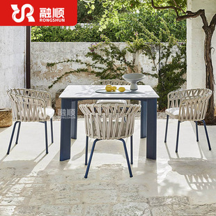 Outdoor Tables and Chairs, Courtyard Leisure Slate Dining Table, High-End Hotel Restaurant Outdoor Rattan Leisure Rattan Chairs, Terrace Tables and Chairs