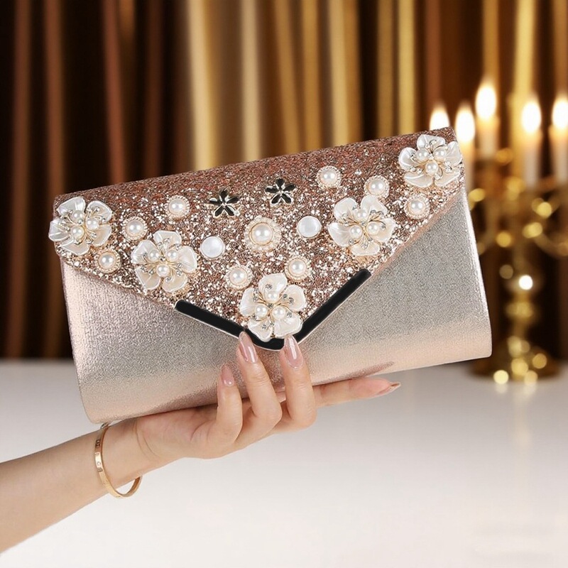 New Imitation Shell Petal Inlaid Fashion Clutch Bag Banquet Dinner Bag Trendy Envelope Bag Dress Bridal Bag Easy to Match