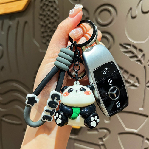 Original UV electroplating cartoon panda keychain cute high-end doll keychain couple bag pendant gift