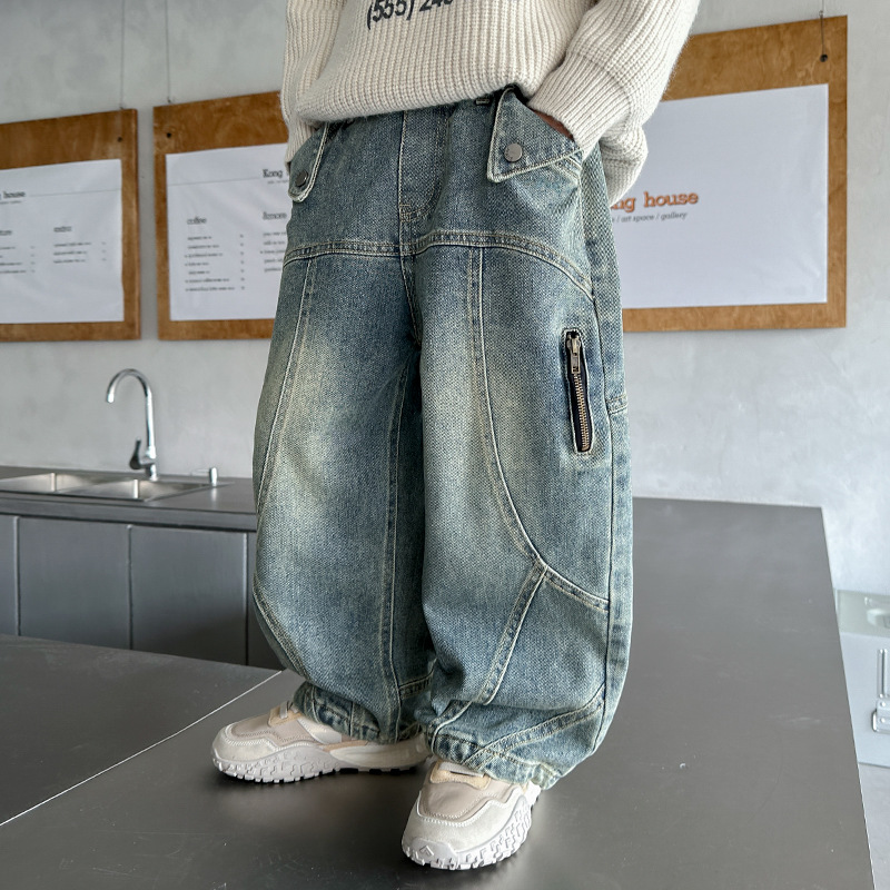 春季中大男童牛仔褲新童裝兒童男孩淺色褲子寬鬆休閒個性軟薄跨境