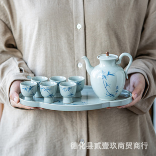 Hand-painted ceramic wine pot wine glass suit high-end gift retro style white wine cup with tray set gift box