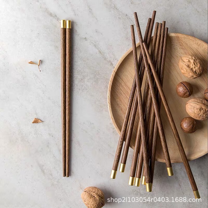 Dingfu Chicken Wing Wooden Chopsticks Wax-free Lacquer Round Wooden Chopsticks Household Hot Pot Chopsticks Gift Chopsticks Chinese Style Fu Character Public Chopsticks