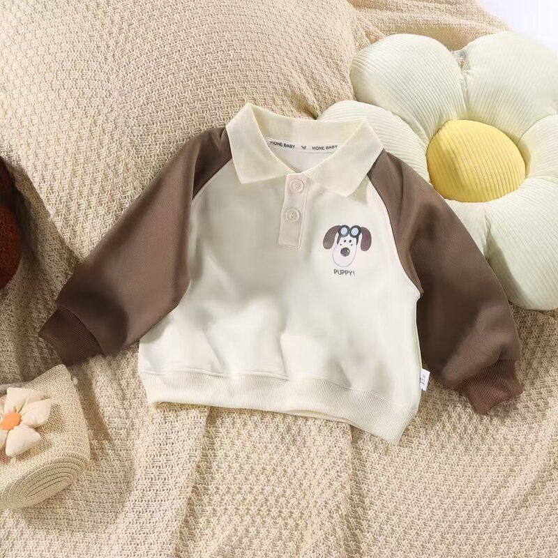 男童翻领卫衣秋季儿童衣服休闲运动风长袖拼袖眼镜狗Polo衫上衣|undefined