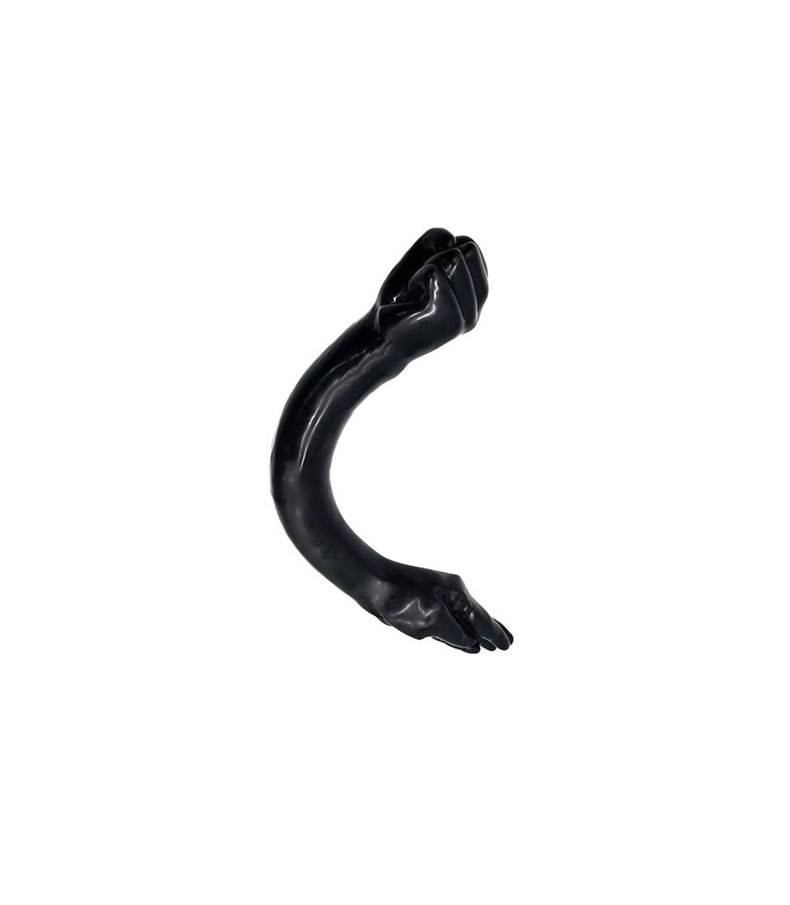Double-Headed Fist-Shaped Dildo, Extra-Long Anal Plug, Black PVC, Ultra-Realistic Texture — detail image 3