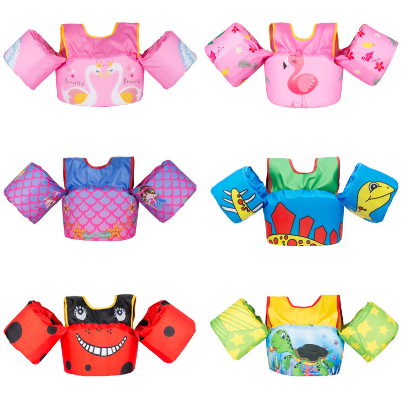 Children's Buoyancy Life Jacket Swimming Training Vest Floating Water Sleeve Pearl Cotton Vest Baby Cartoon Swimsuit