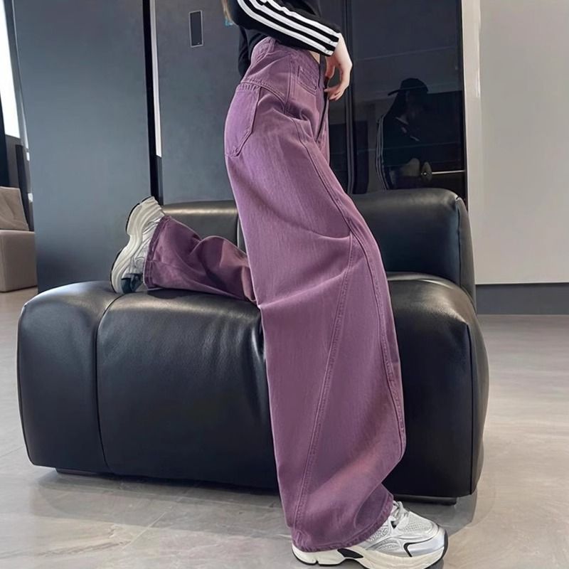 阔腿牛仔裤女工装弯刀裤子2025流行春季宽松今年紫色高腰显瘦新款|undefined