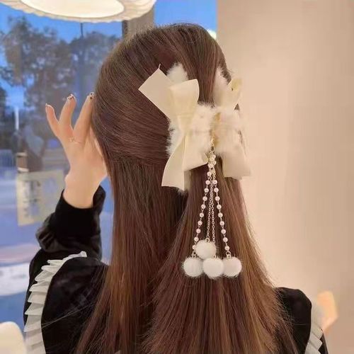 New Autumn/Winter Fringe Pom-Pom Butterfly Bow Hair Clip for Updo Hairstyle, Hairpin Shark Clip Fashion Hair Accessories