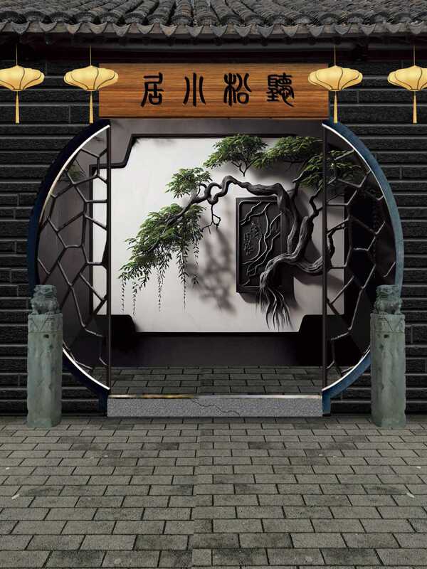 古琴古筝笛漢服チャイナドレス古代スタイルライブブロードキャスト背景布3D立体中国風ライブブロードキャスト背景壁|undefined