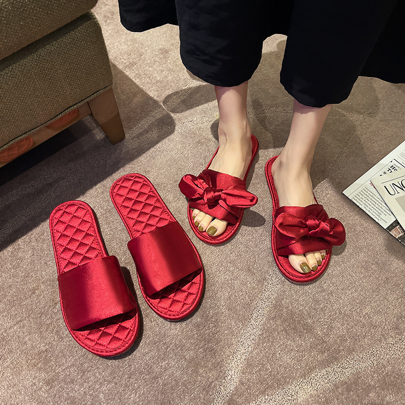 Wedding Sandals for Women, Summer Festive Red Pair for Newlyweds, Light Luxury Dressing Gown, Dowry, Home Use for Spring and Autumn
