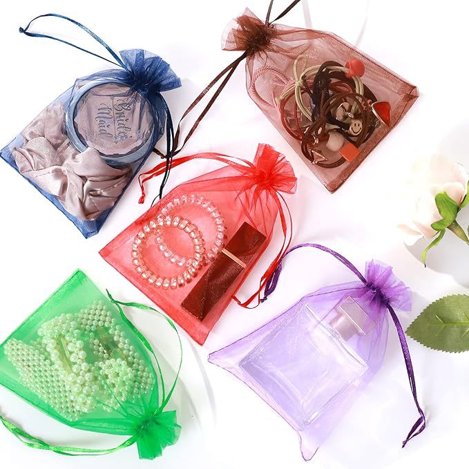 Bolsa de malla multitamaño de color sólido, bolsa con cordón portátil, cordón de regalo, bolsa de embalaje de flores de aromaterapia transparente, colección de cosméticos