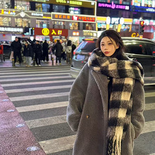 法国仿羊绒黑白格子流苏围巾女冬季加厚加大格纹披肩保暖围巾批发
