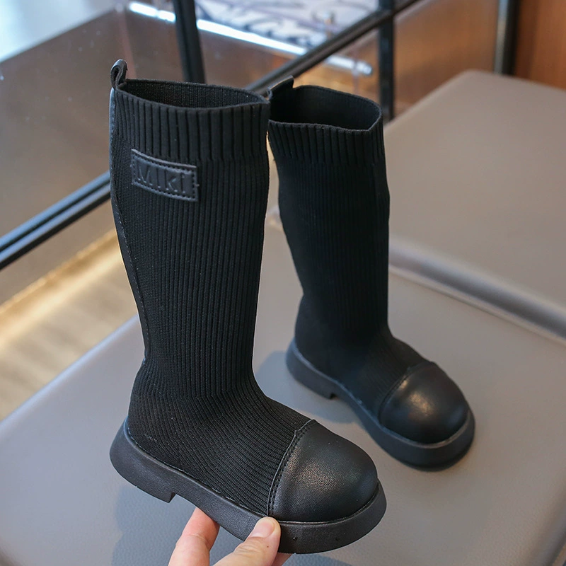 Детские длинные сапоги 2024 осень новые трикотажные дышащие высокие сапоги корейские девушки дикие иностранные модные сапоги