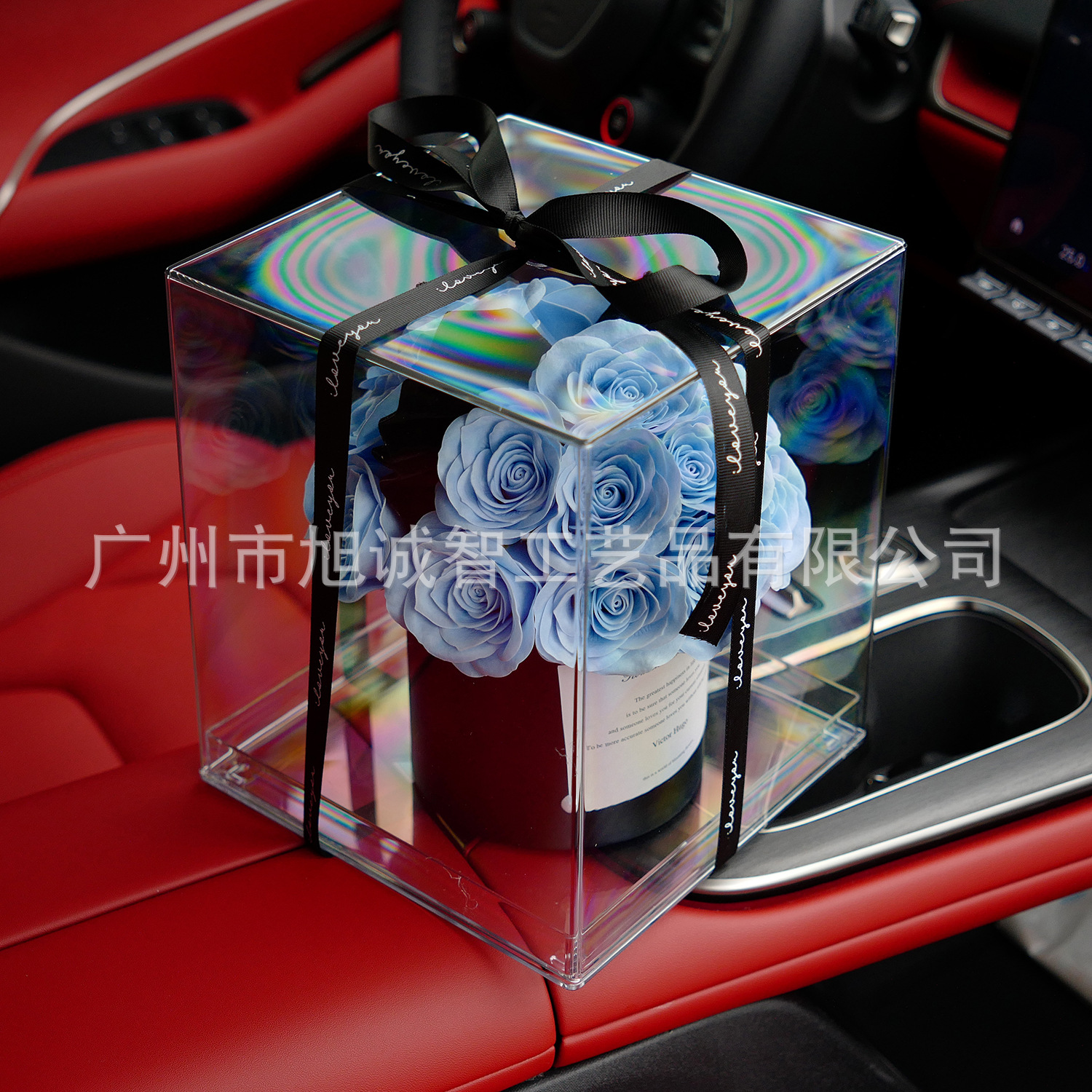 Día de San Valentín Acrílico Flor eterna Rosa Abrazado Cubo Saponina Flor Ramo Caja de flores Caja de regalo Diy Regalo de cumpleaños