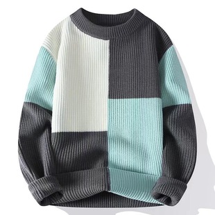 Sweater Men's Winter Contrasting Color Trendy Brand Base Knitted Sweater Fashionable Loose plus size Sweater Winter Warm Foreign Trade Clothing