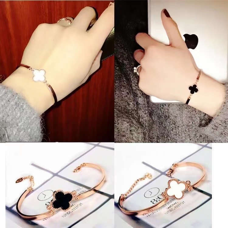 2024 Ins Korean Style Trendy Beautiful Girl Four-leaf Clover Bracelet Elegant Goddess Exquisite Lucky Grass Bracelet