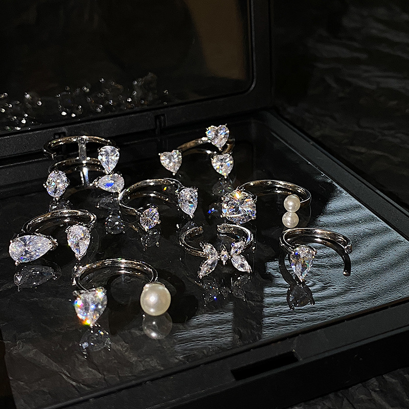 Fashion Heart Shape Copper Inlay Zircon Open Ring 1 Piece