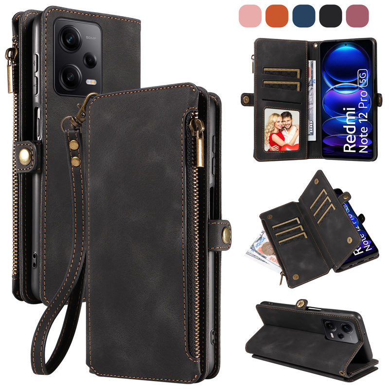 Suitable for Redmi Note15Pro Retro Leather Case Redmi14 Mobile Phone Case Xiaomi 17 Coin Purse Flip Cover Protective Case