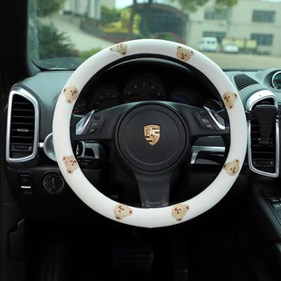 Car cartoon steering wheel cover embroidered cotton and linen breathable car non-slip handle cover summer car interior supplies