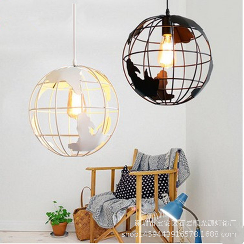 American Country-Style Retro Creative Art Café Industrial Style Bedroom Bar Globe Single-Head Decorative Pendant Light