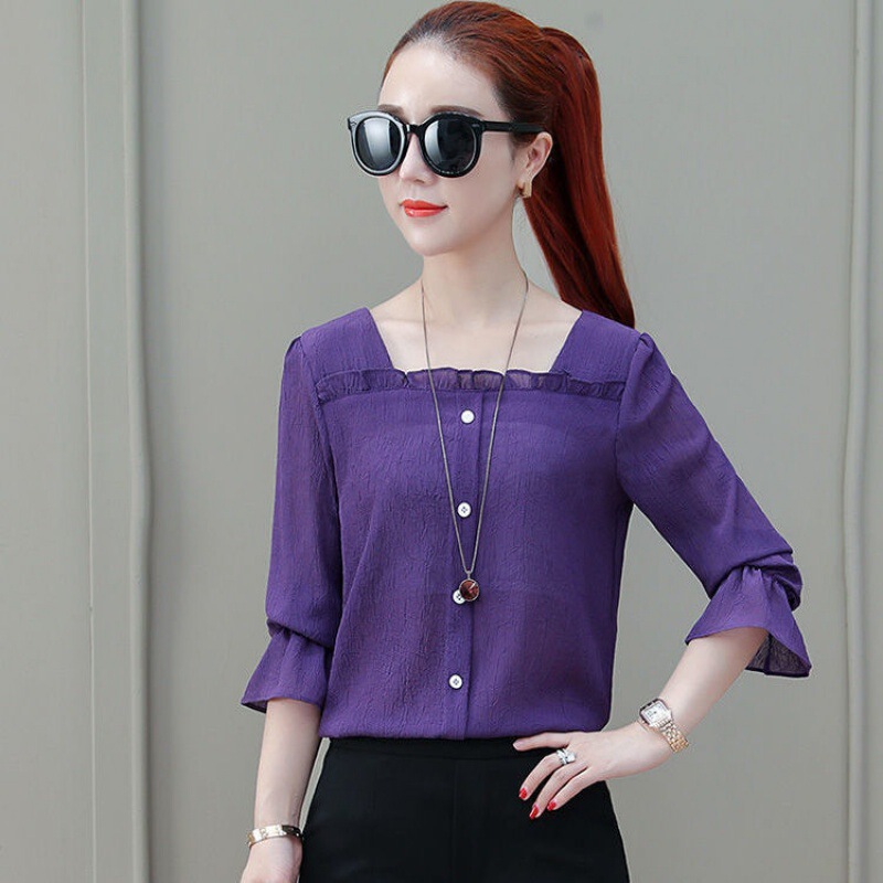 Autumn New Fashion Chiffon Shirt Long Sleeve Shirt Women's Korean Style Spring Loose Top Spring Base Shirt Women's Trendy