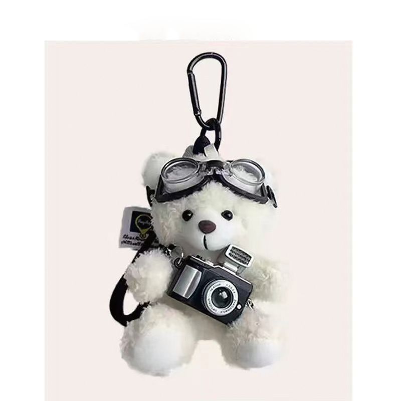 Cámara flash osos colgantes bolsos de peluche muñeca tela muñeca pareja llaveros regalo de cumpleaños creativo