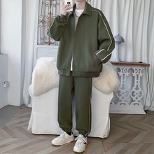 侧边条纹运动套装男痞帅男装一套搭配帅气成熟春秋外套长裤两件套