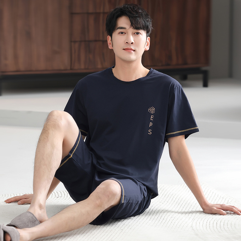 男性パジャマ夏の薄いモデルのモーダル綿の半袖半ズボン男性の家庭服夏の太ったスーツ