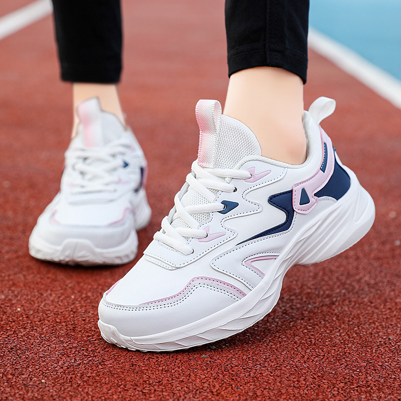 Cross-border 2023 autumn leather waterproof clunky sneakers women's versatile simple casual shoes black lightweight sneaker Women's