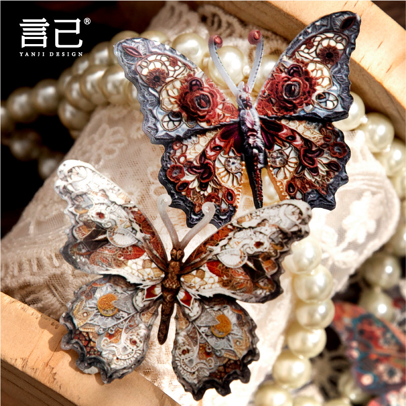 연길코팅지스티커 화채유광시리즈 6종 복고수첩베이스소재 장식스티커 20장