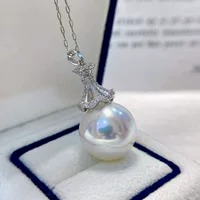 Подвеска из серебра S925 с жемчугом морской воды, изысканный и атмосферный австралийский белый жемчуг морской воды диаметром 13-14 мм, нежная и маслянистая кожа.