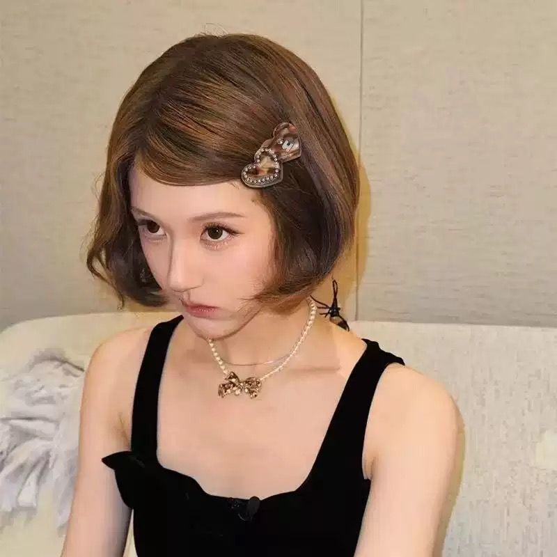 赵露思同款醋酸波点爱心发夹侧边刘海夹子高级感发饰前额碎发发卡|undefined