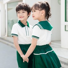 初中生翻领短袖套装小学生校服设计购买幼儿园班服毕业衣服厂家