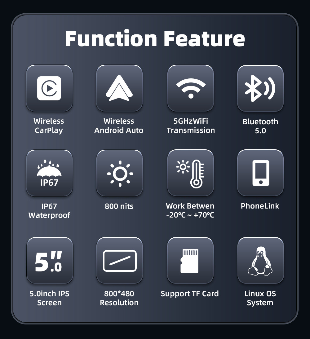 5inch Motorcycle Carplay Portable Cycling Navigation Screen Mobile Phone Carplay/Android Auto Interconnection
