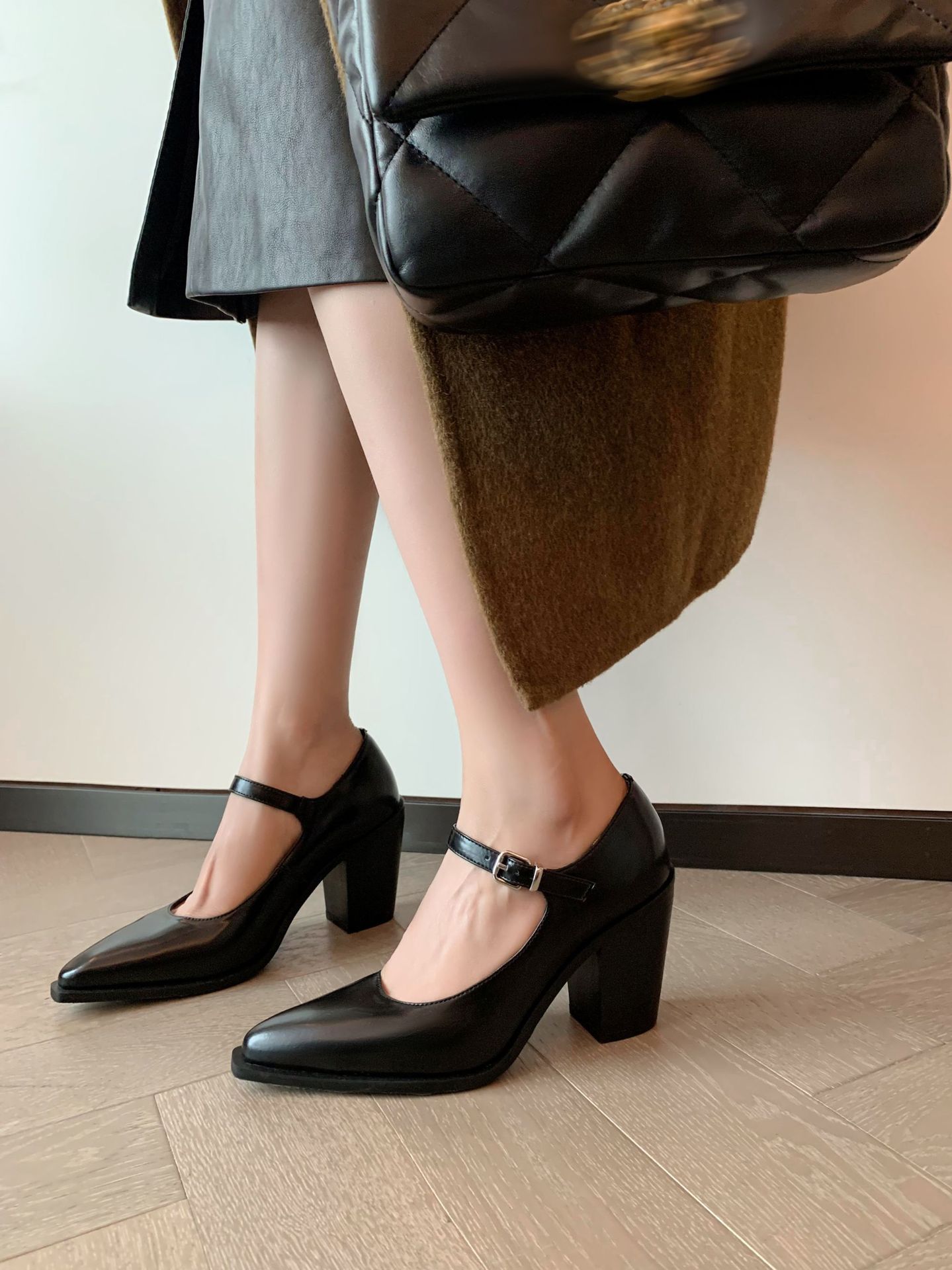 CHIKO Bogart Pointy Toe Chunky Heels Mary Jane Shoes