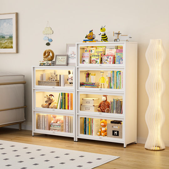 Household Steel Bookcase with Door Dustproof Bookshelf Glass Display Cabinet Flip Storage Cabinet Storage Cabinet Floor Storage Rack