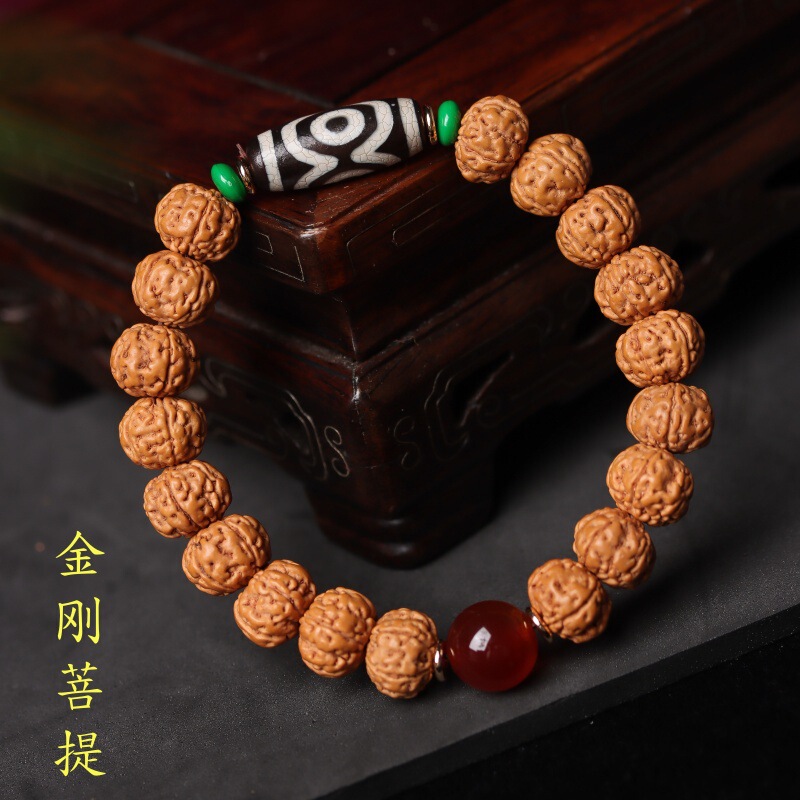 Natural Full Meat Small King Kong Bodhi Bracelet Single Circle Retro Ethnic Style Bracelet Women's Literature Play Buddha Bead Men's Plate Play Wholesale