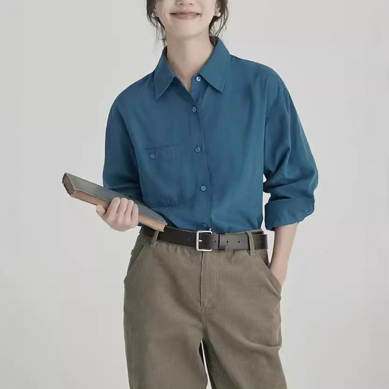 饭馆色彩艺术生百搭柔丝绒显瘦多色合体磨毛衬衫设计感上衣通勤风|undefined