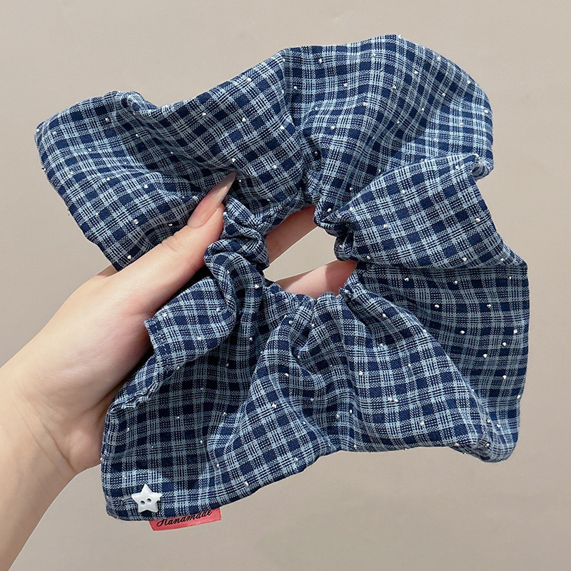 1#블루 스타 핫 다이아몬드 체크 무늬 대장 머리끈
