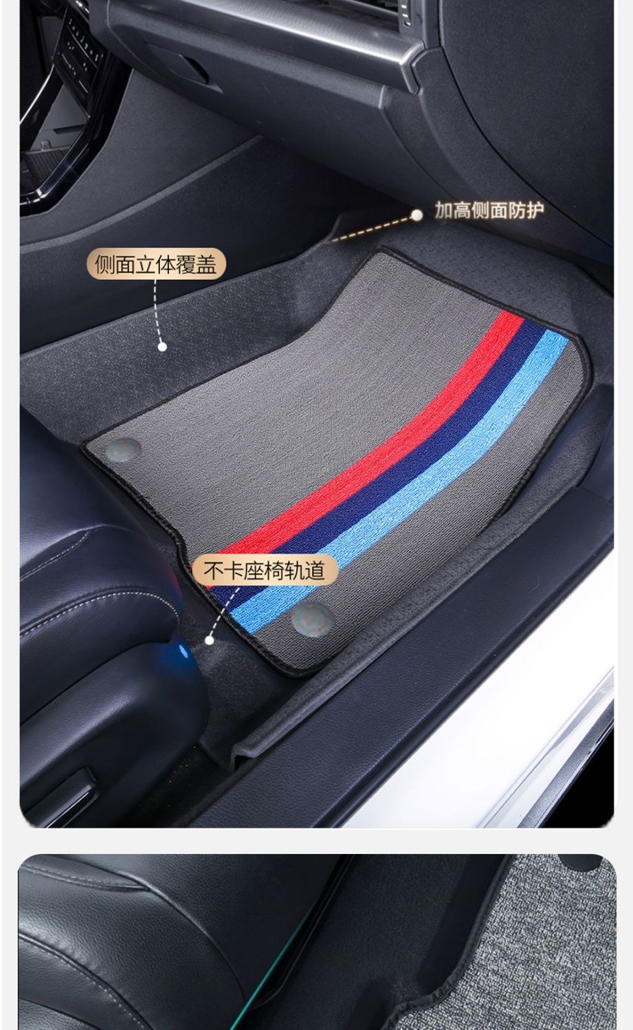 TPE car floor mat, full coverage for five-seater, single driver's seat, carpet-style, double-layer silk loop, upper layer for rear seats