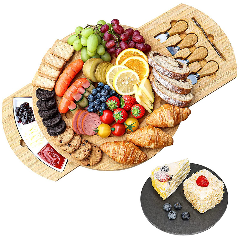 Plato de queso de bambú plato de queso redondo de bambú plato de queso cocina tabla de cortar