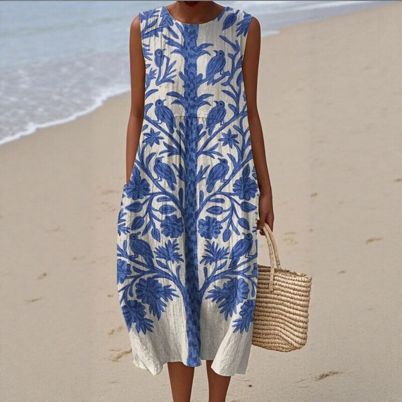 2026 Spring New Style V Neck Printed Loose Dress Women's Casual Beach Dress Short-Sleeved Seaside Resort Style 2026 Spring New Style V Neck Printed Loose Dress Women's Casual Beach Dress Short-Sleeved Seaside Resort Style