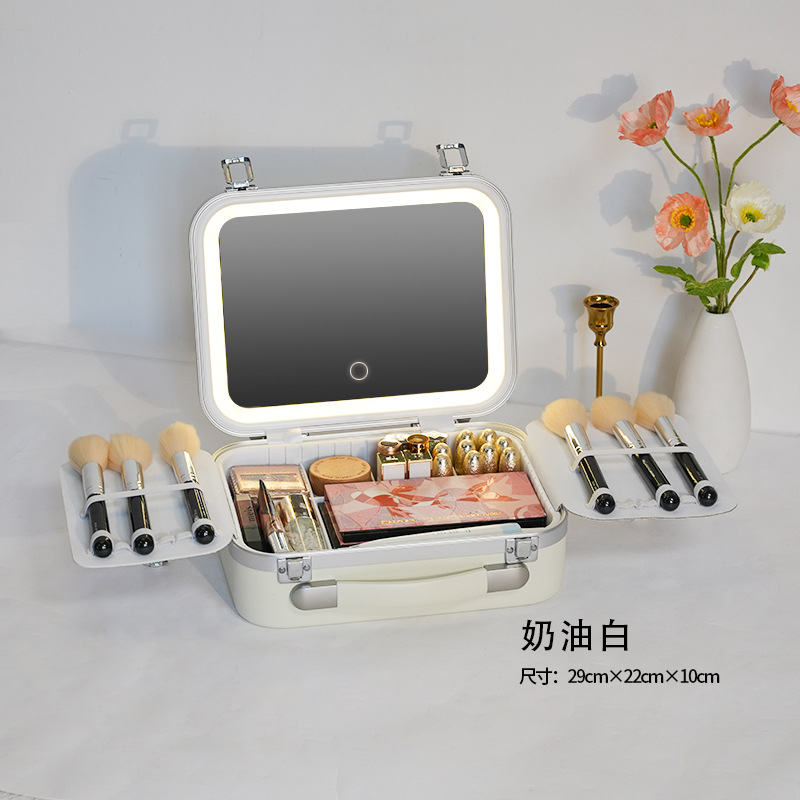 Estuche cosmético con espejo y luz caja de almacenamiento cosmético de gran capacidad portátil estuche de maquillaje profesional con luz LED