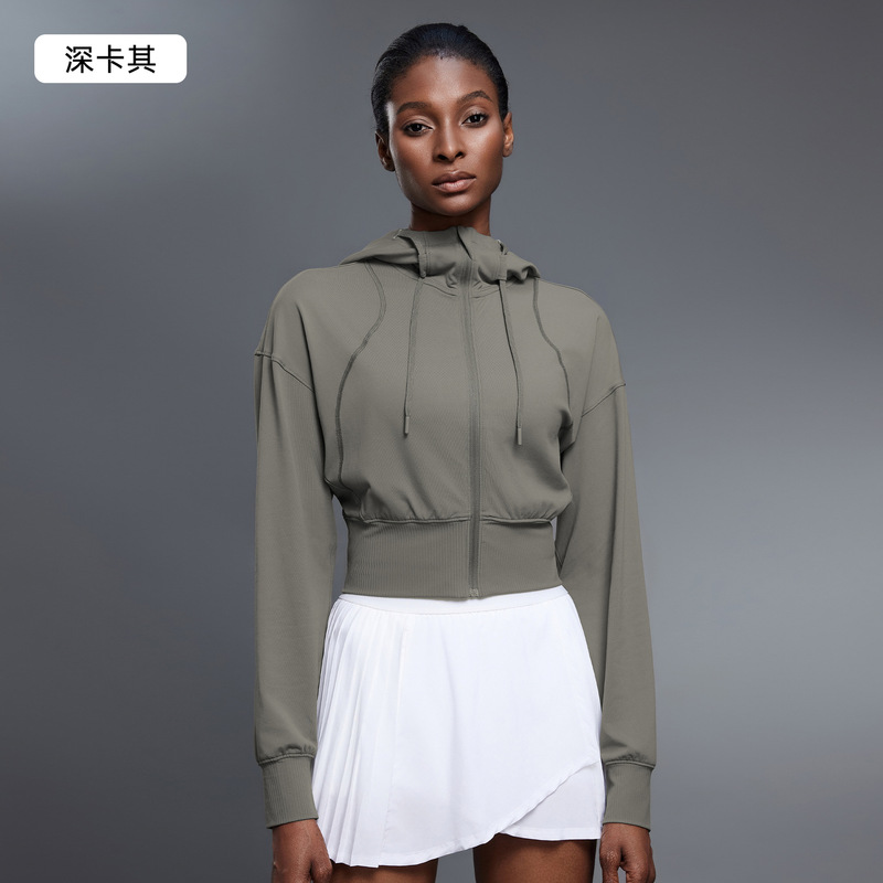 秋季显瘦短款连帽瑜伽服外套女弹力修身运动夹克健身服上衣D25147|undefined