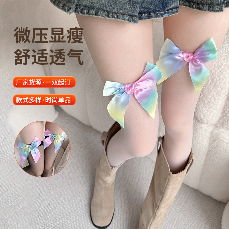 Summer thin Japanese cute lace base tights with bow