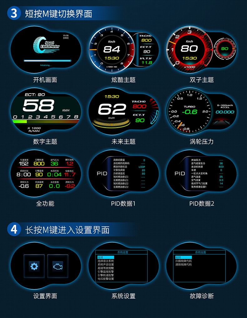 Car Display Car Modified Obd Lcd Multi-Function Instrument Portable High-Definition Hud Head-Up Display F9