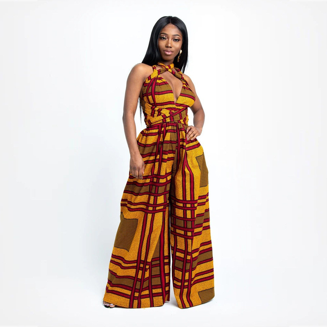 printing straps sleeveless wide-leg jumpsuit NSMID128876