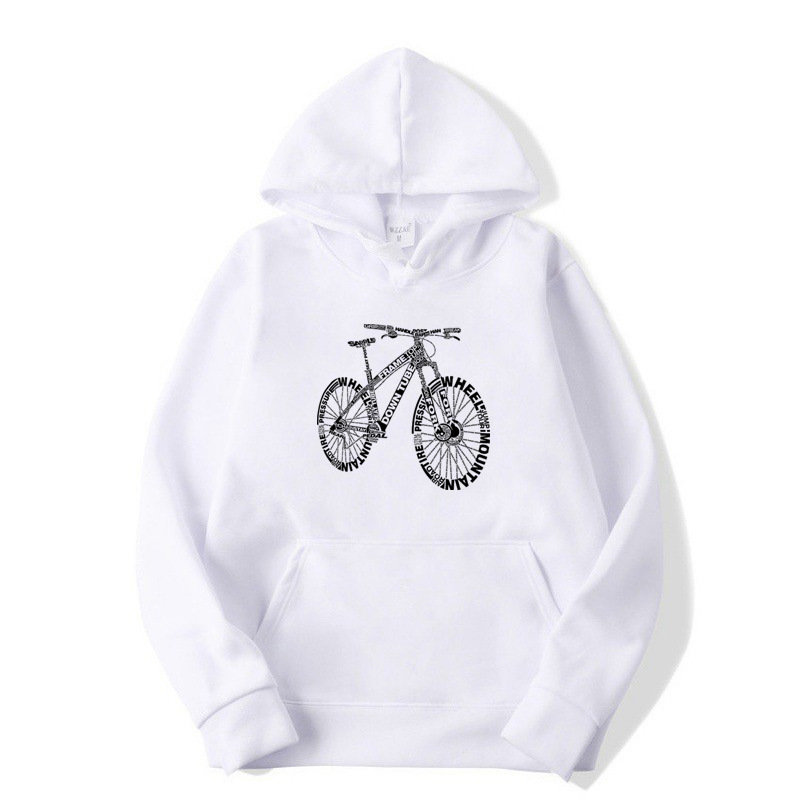 Alphabet Style Mountain Bike Funny Print Hoodies Men Winter
